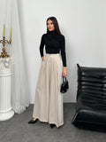 Pileli Yüksek Bel Geniş Paça Modal Kumaş Palazzo Pantolon 8039 - Bej