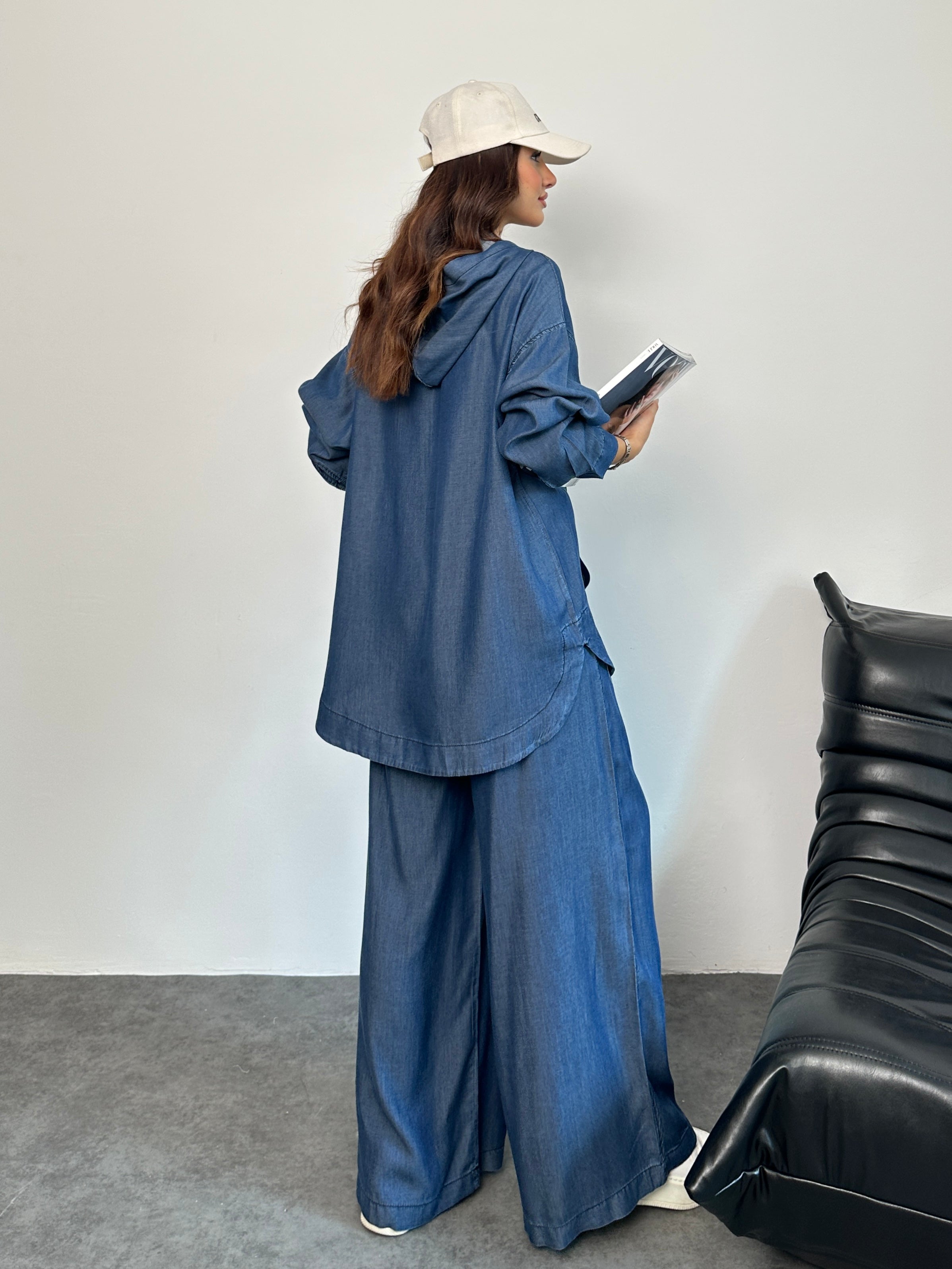 Kapüşonlu Denim Rahat Kesim İkili Takım Lacivert - 8889