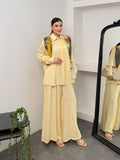 Oversize Gömlekli Geniş Paça Pantolonlu Rahat Kesim Basic Modal Kumaş İkili Takım 8974 - Sarı