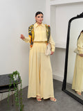 Oversize Gömlekli Geniş Paça Pantolonlu Rahat Kesim Basic Modal Kumaş İkili Takım 8974 - Sarı