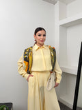 Oversize Gömlekli Geniş Paça Pantolonlu Rahat Kesim Basic Modal Kumaş İkili Takım 8974 - Sarı