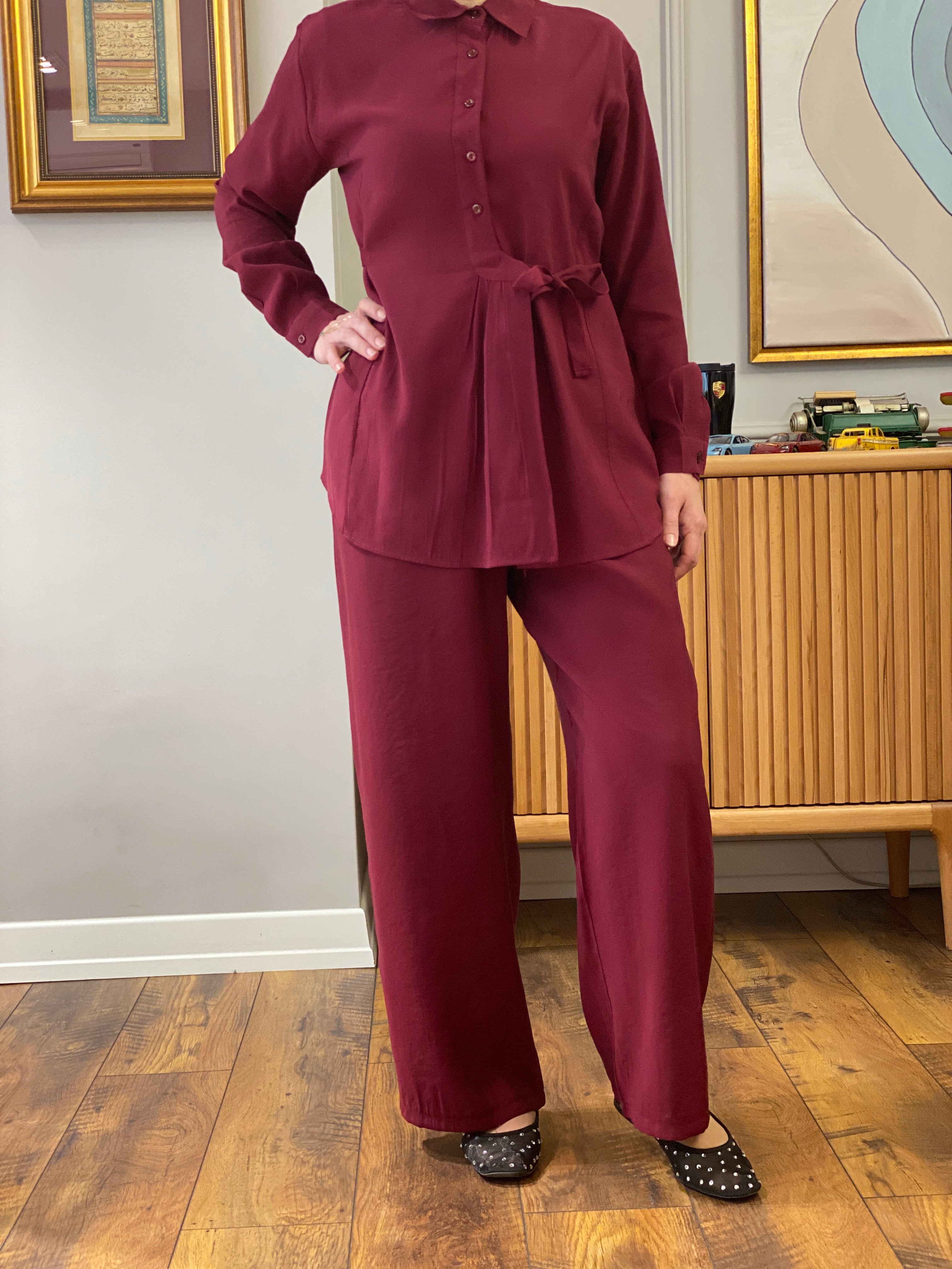 Hatun Atila Yazlık Pantolonlu İkili Takım 8810 Bordo