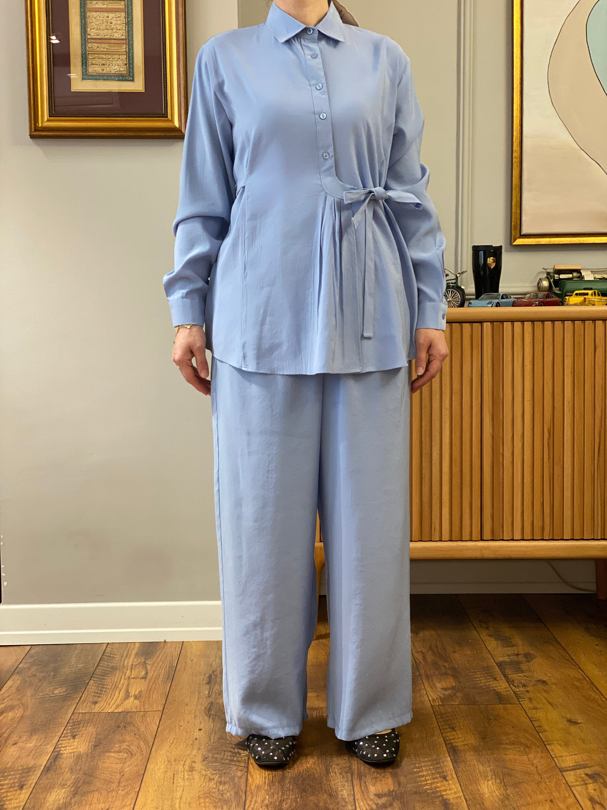 Hatun Atila Yazlık Pantolonlu İkili Takım 8810 Buz Mavisi