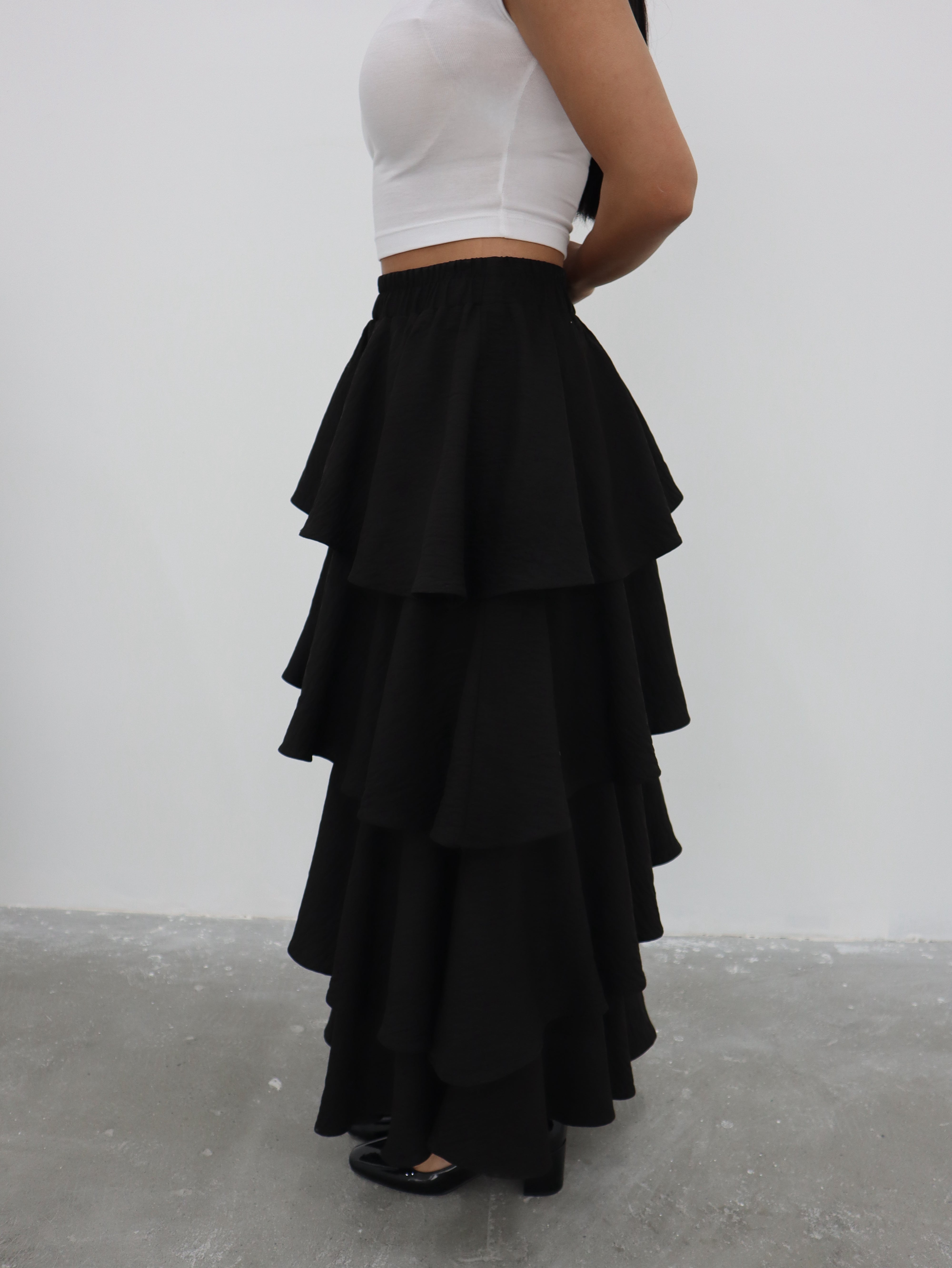 Hatun Atila Modal Kumaş Fırfırlı Etek 5193 Siyah