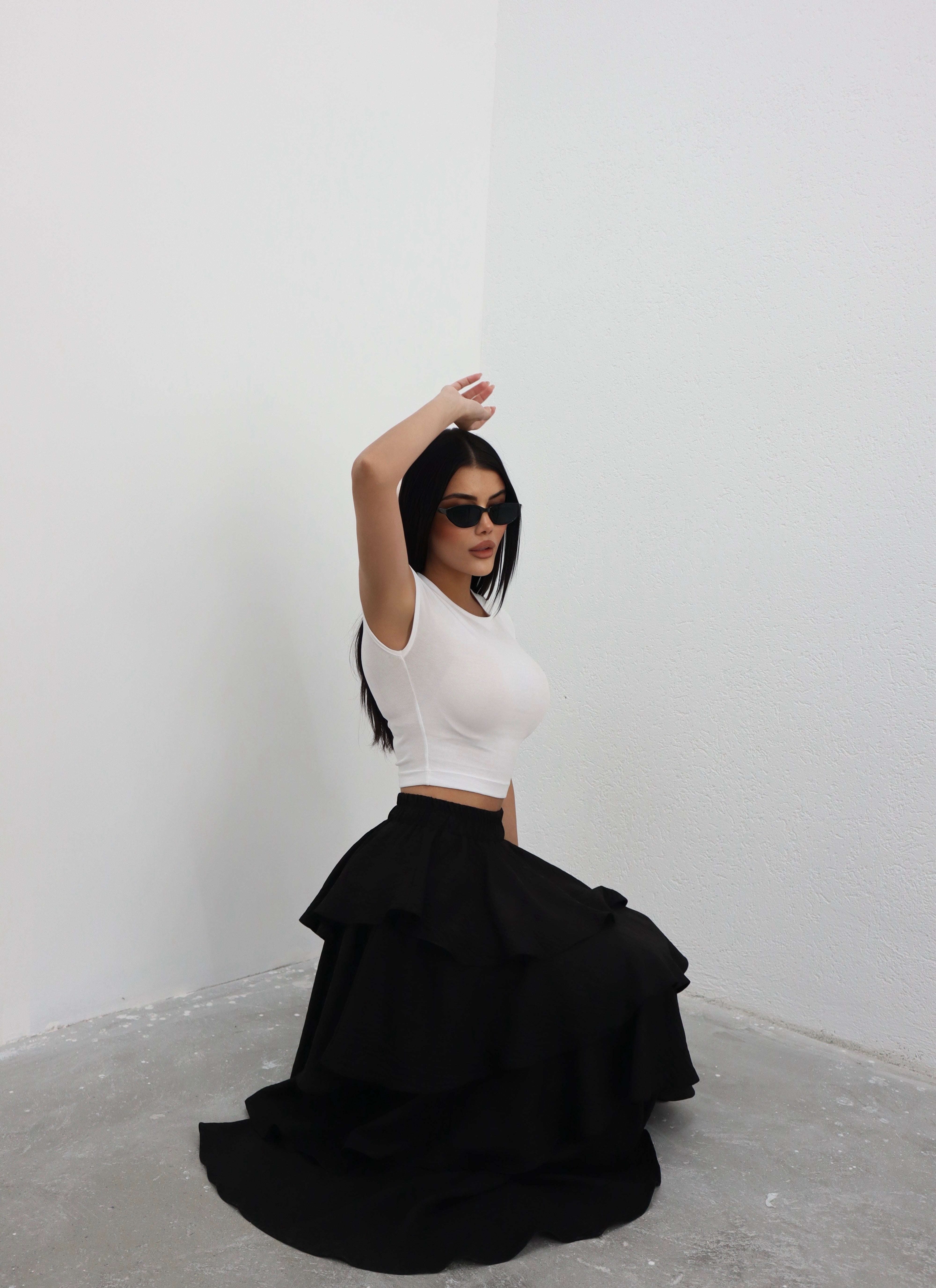 Hatun Atila Modal Kumaş Fırfırlı Etek 5193 Siyah