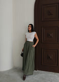 Hatun Atila Modal Kumaş Beli Lastikli Cepli Etek 8821 Haki