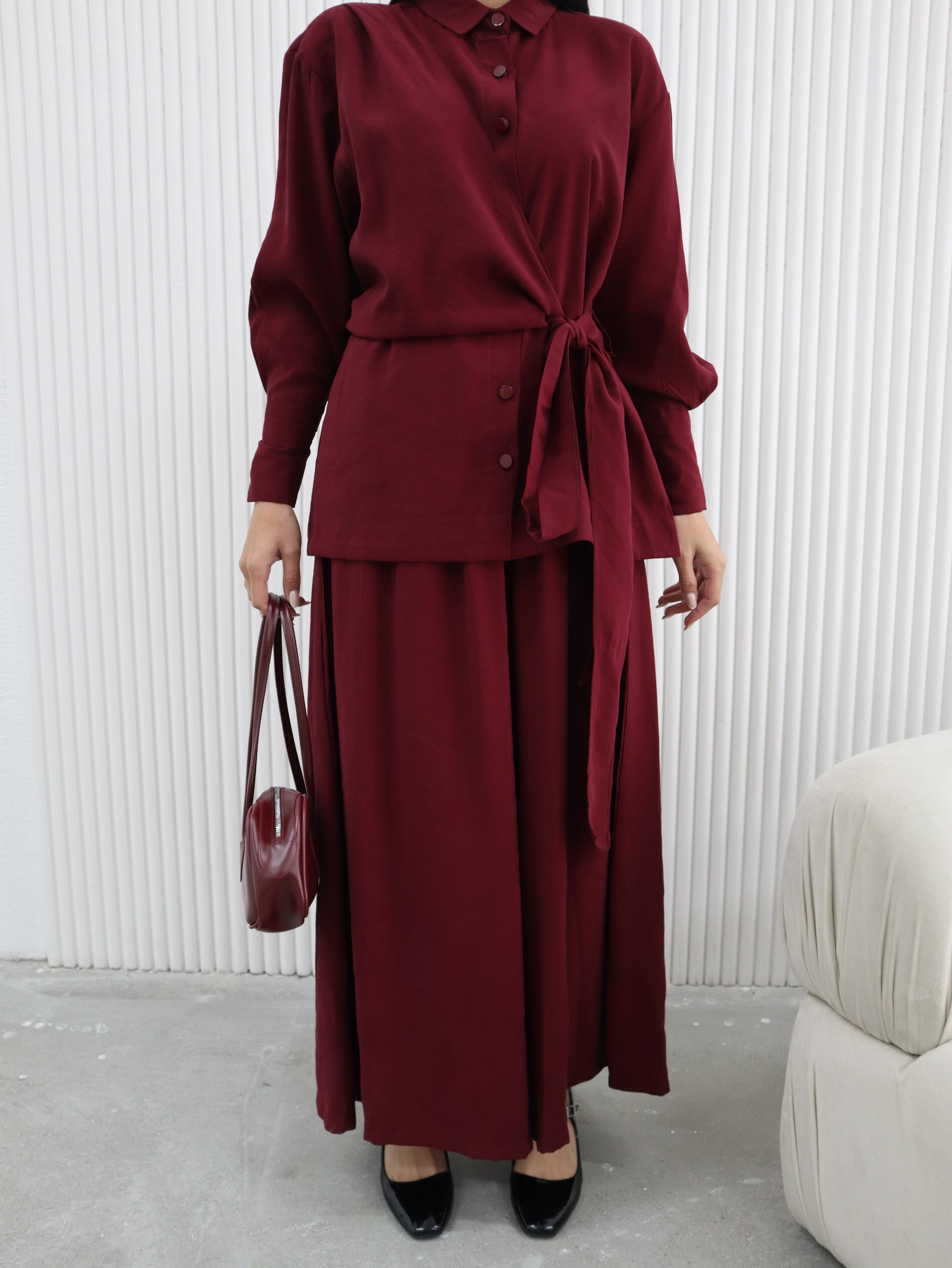 Hatun Atila Yazlık Etek Pantolonlo İkili Takım 2510 Bordo