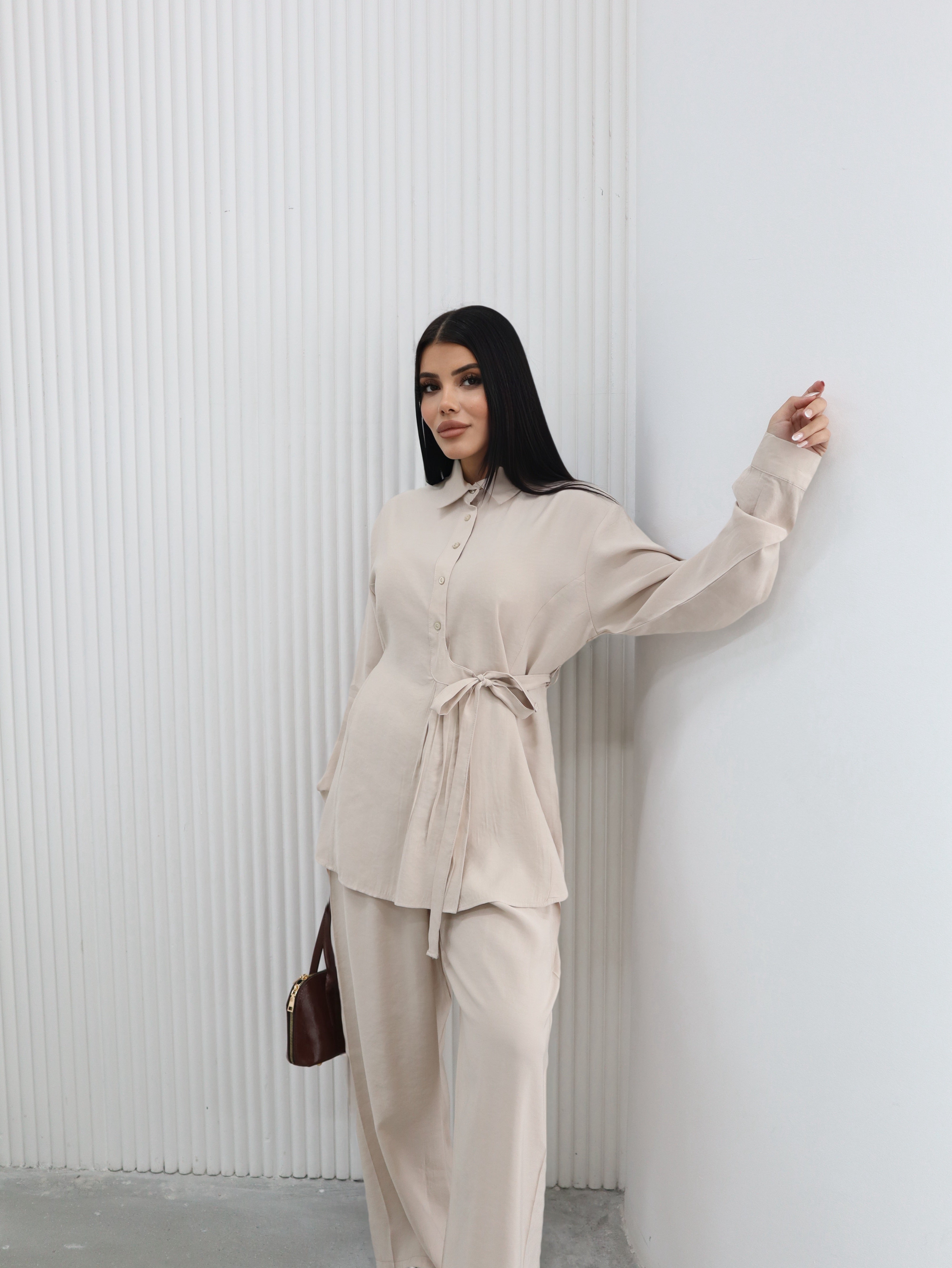 Hatun Atila Yazlık Pantolonlu İkili Takım 8810 Bej