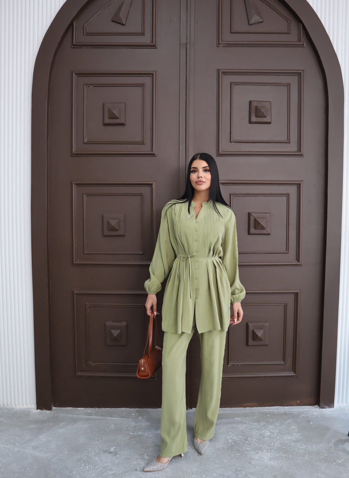Hatun Atila Modal Kumaş Yazlık İkili Takım 8011 Yağ Yeşili