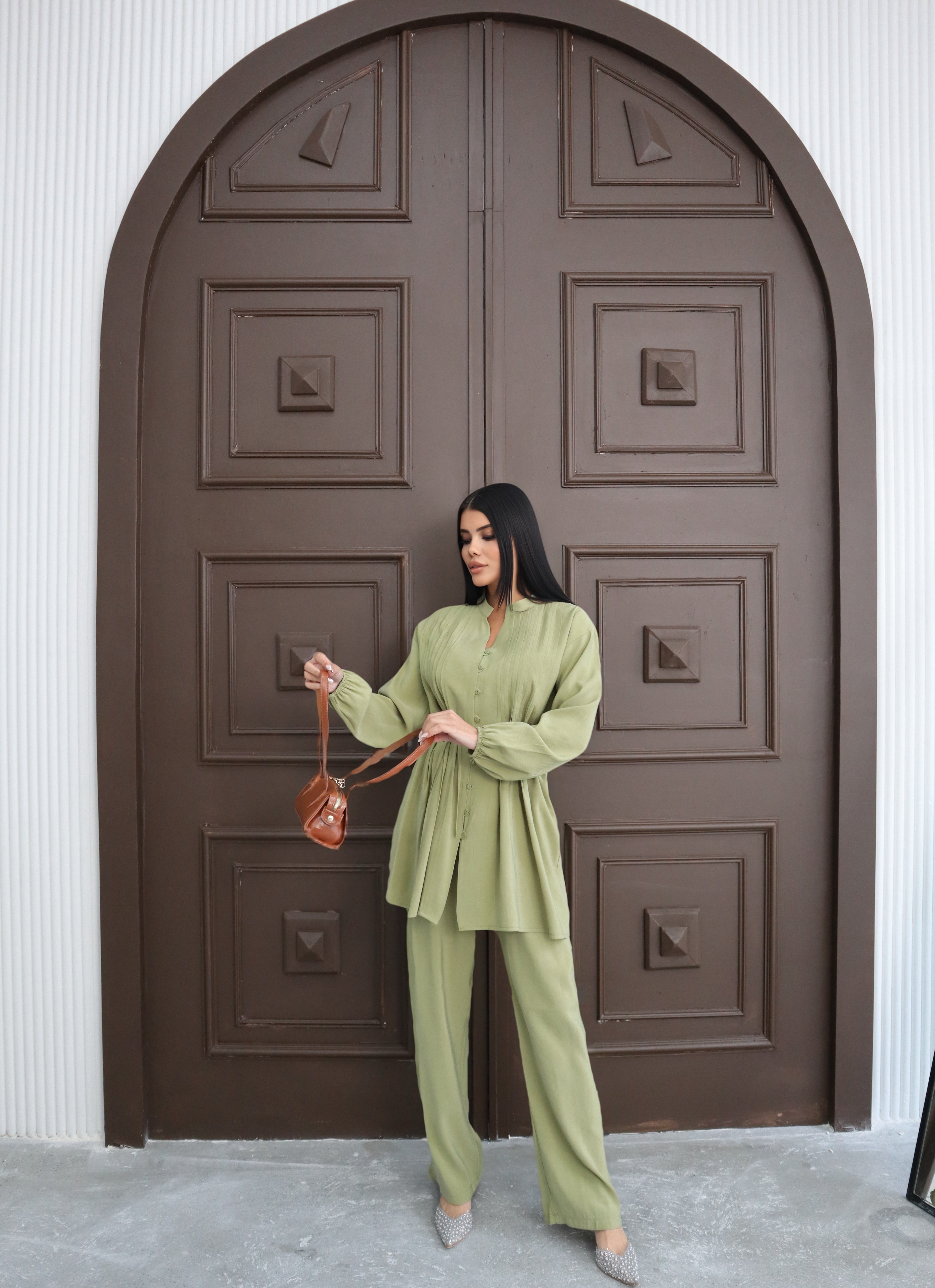 Hatun Atila Modal Kumaş Yazlık İkili Takım 8011 Yağ Yeşili