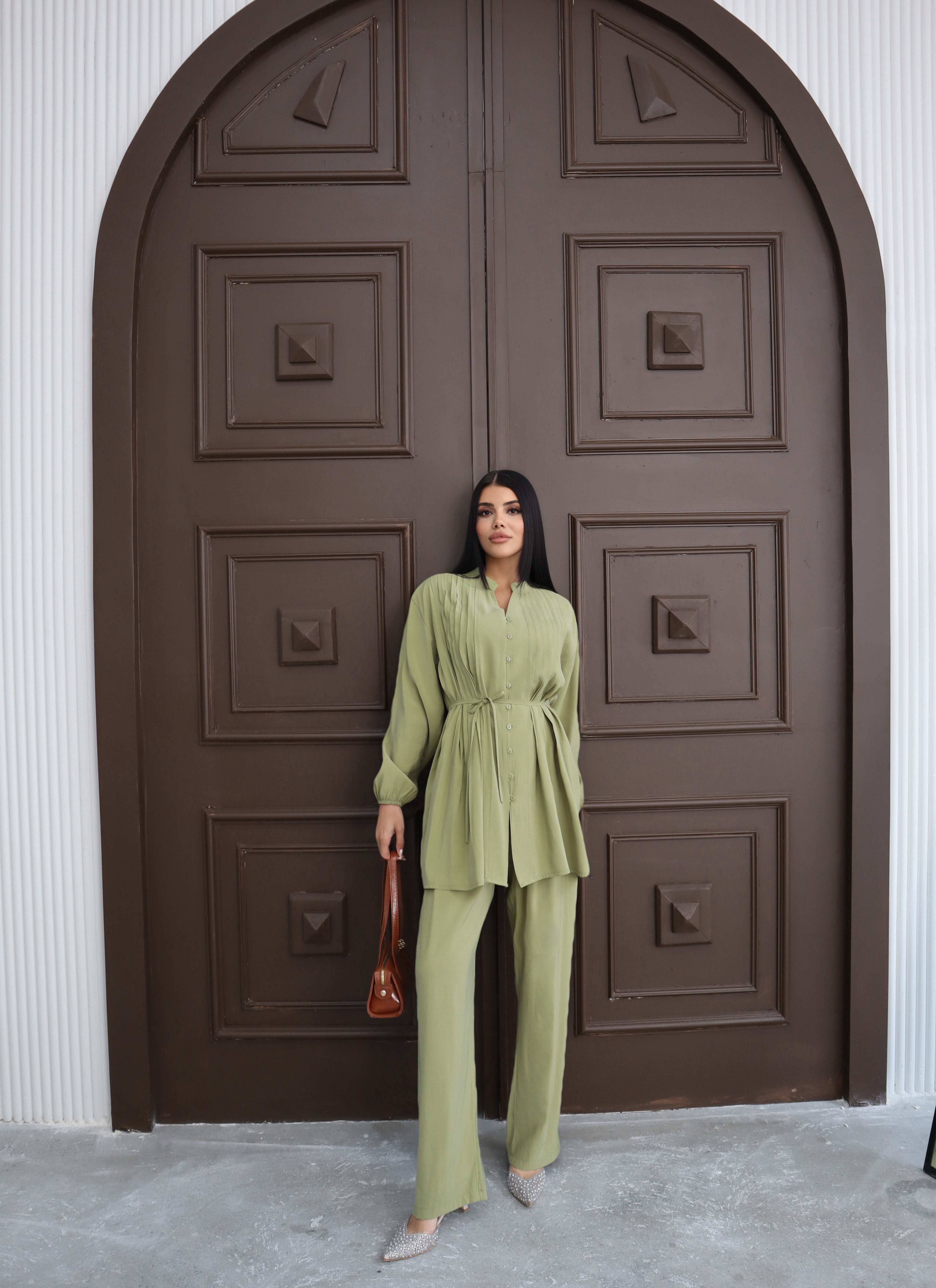 Hatun Atila Modal Kumaş Yazlık İkili Takım 8011 Yağ Yeşili