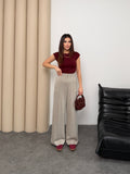 Yüksek Bel Beli İçten Lastikli Çima Detaylı Geniş Paça Pantolon 8908 - Bej