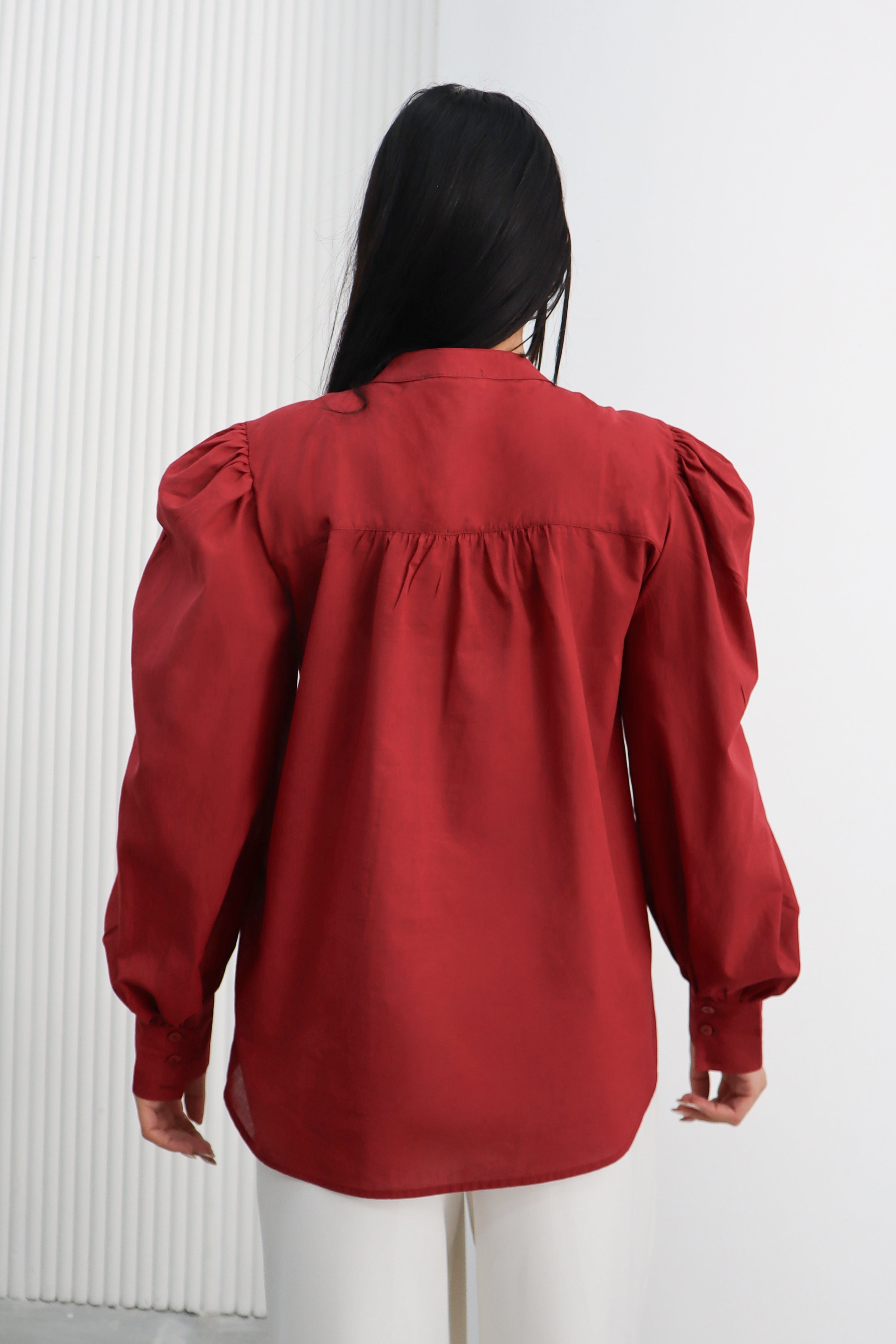 Hatun Atila Balon Kollu Gömlek 8008 Bordo
