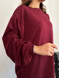 Geniş Kesim Yan Yırtmaçlı Sweatshirt ve Bol Paça Pantolonlu Oysho Takım 3003 - Bordo