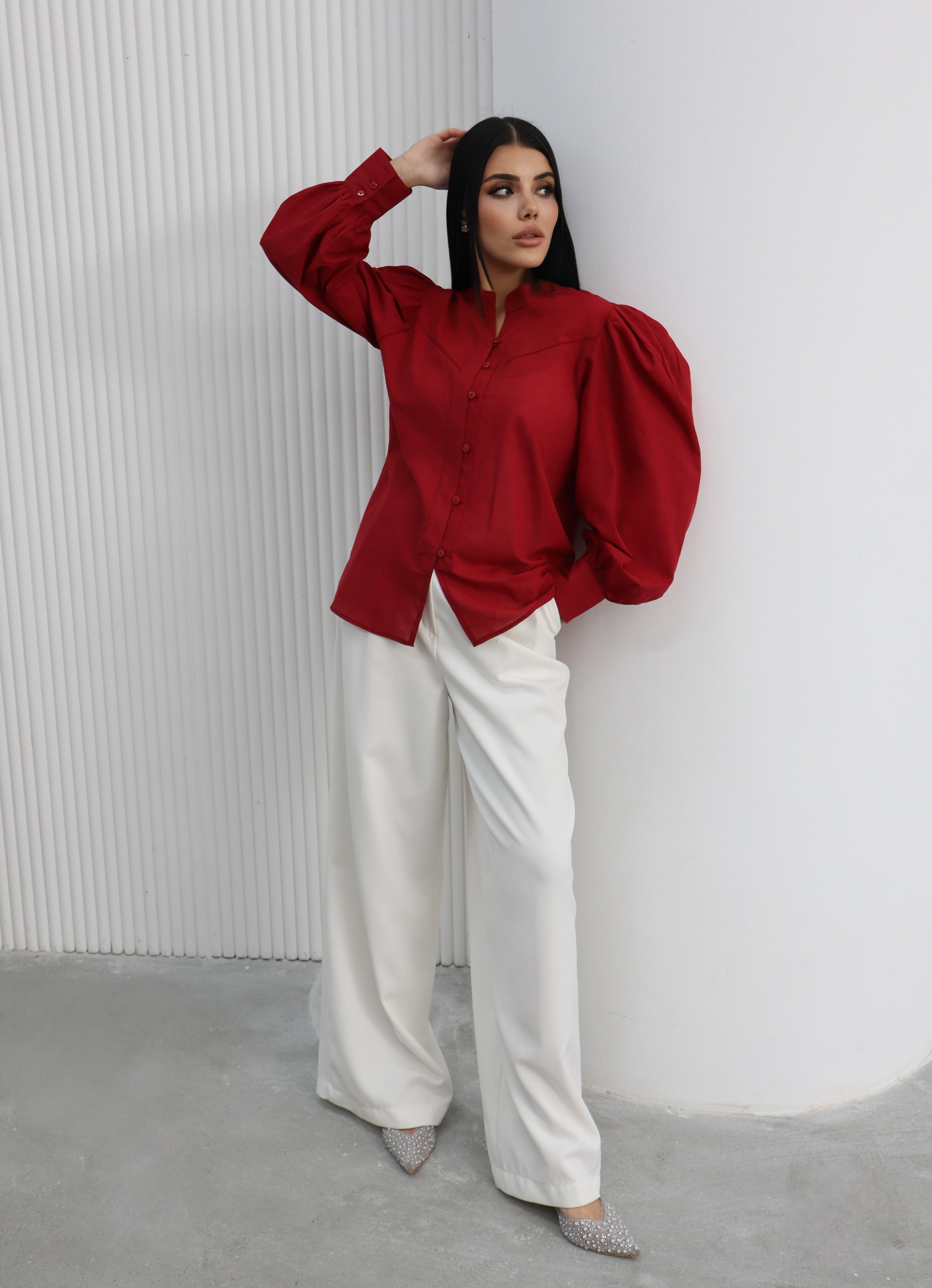 Hatun Atila Balon Kollu Gömlek 8008 Bordo