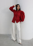 Hatun Atila Balon Kollu Gömlek 8008 Bordo