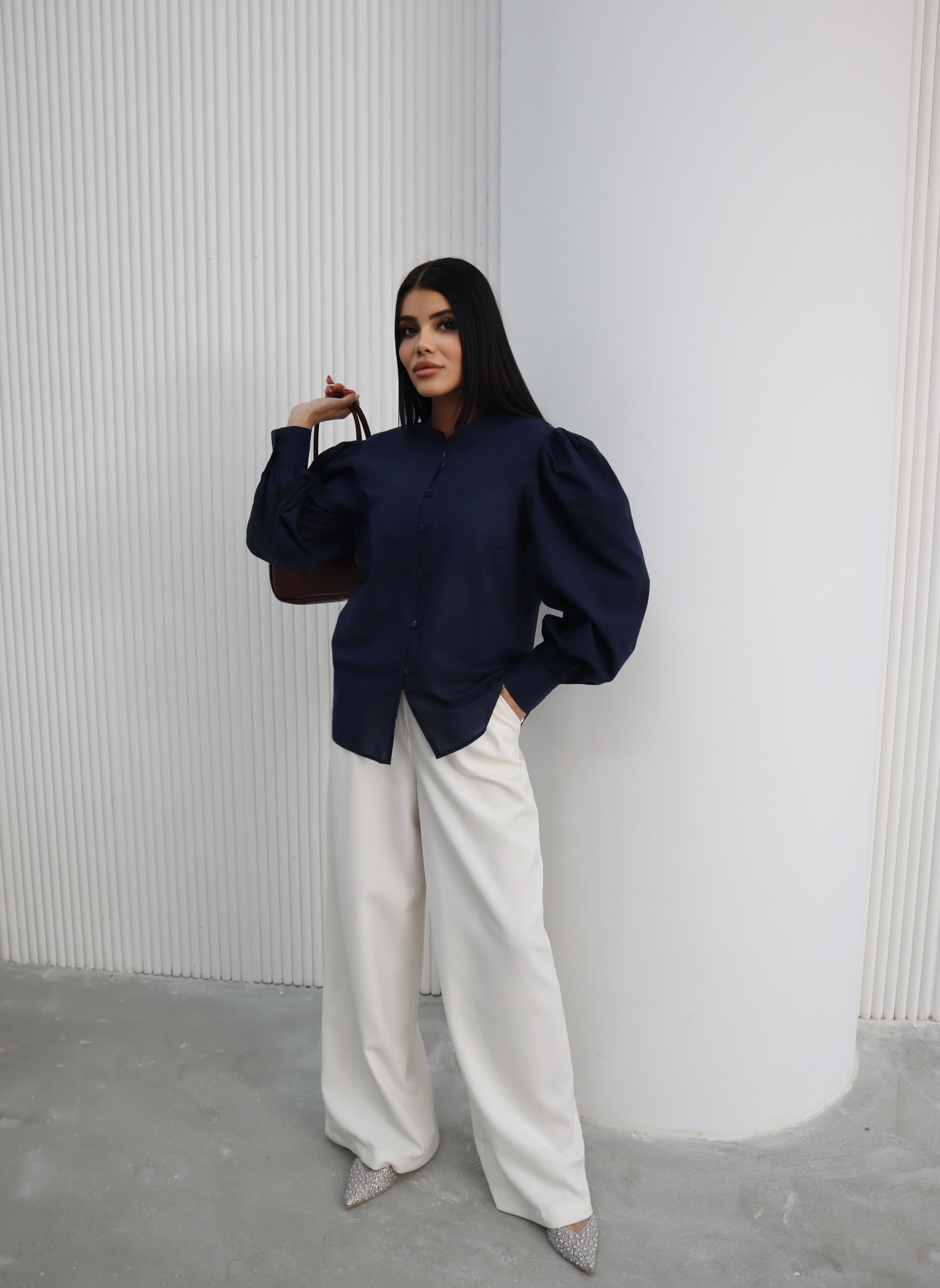 Hatun Atila Balon Kollu Gömlek 8008 Lacivert