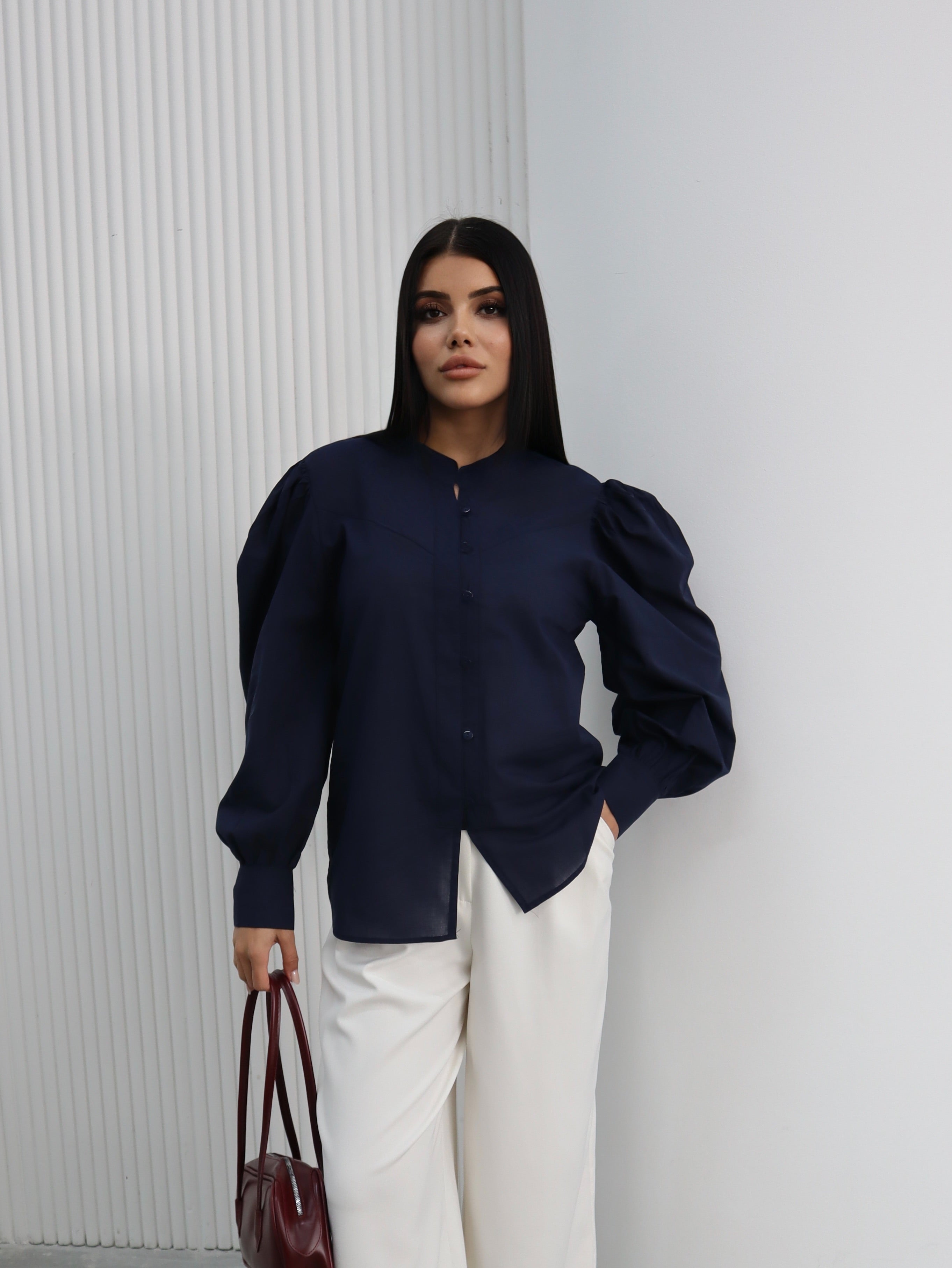 Hatun Atila Balon Kollu Gömlek 8008 Lacivert