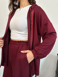 Fermuarlı Kapüşonlu Sweatshirt ve Bol Paça Pantolonlu Oysho Takım 3001 - Bordo