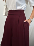 Arka Beli Lastikli Pileli Detaylı Oysho Geniş Paça Palazzo Pantolon 8903 - Bordo