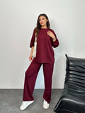 Geniş Kesim Yan Yırtmaçlı Sweatshirt ve Bol Paça Pantolonlu Oysho Takım 3003 - Bordo