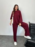 Geniş Kesim Yan Yırtmaçlı Sweatshirt ve Bol Paça Pantolonlu Oysho Takım 3003 - Bordo