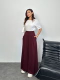 Arka Beli Lastikli Pileli Detaylı Oysho Geniş Paça Palazzo Pantolon 8903 - Bordo