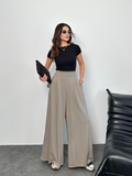 Arka Beli Lastikli Pileli Detaylı Oysho Geniş Paça Palazzo Pantolon 8903 - Bej