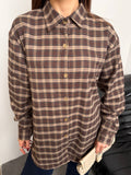 Kadın Ekose Desenli Oversize Gömlek 8968 - Kahve-Vizon