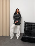 Kadın Ekose Desenli Oversize Gömlek 8968 - Siyah-Gri