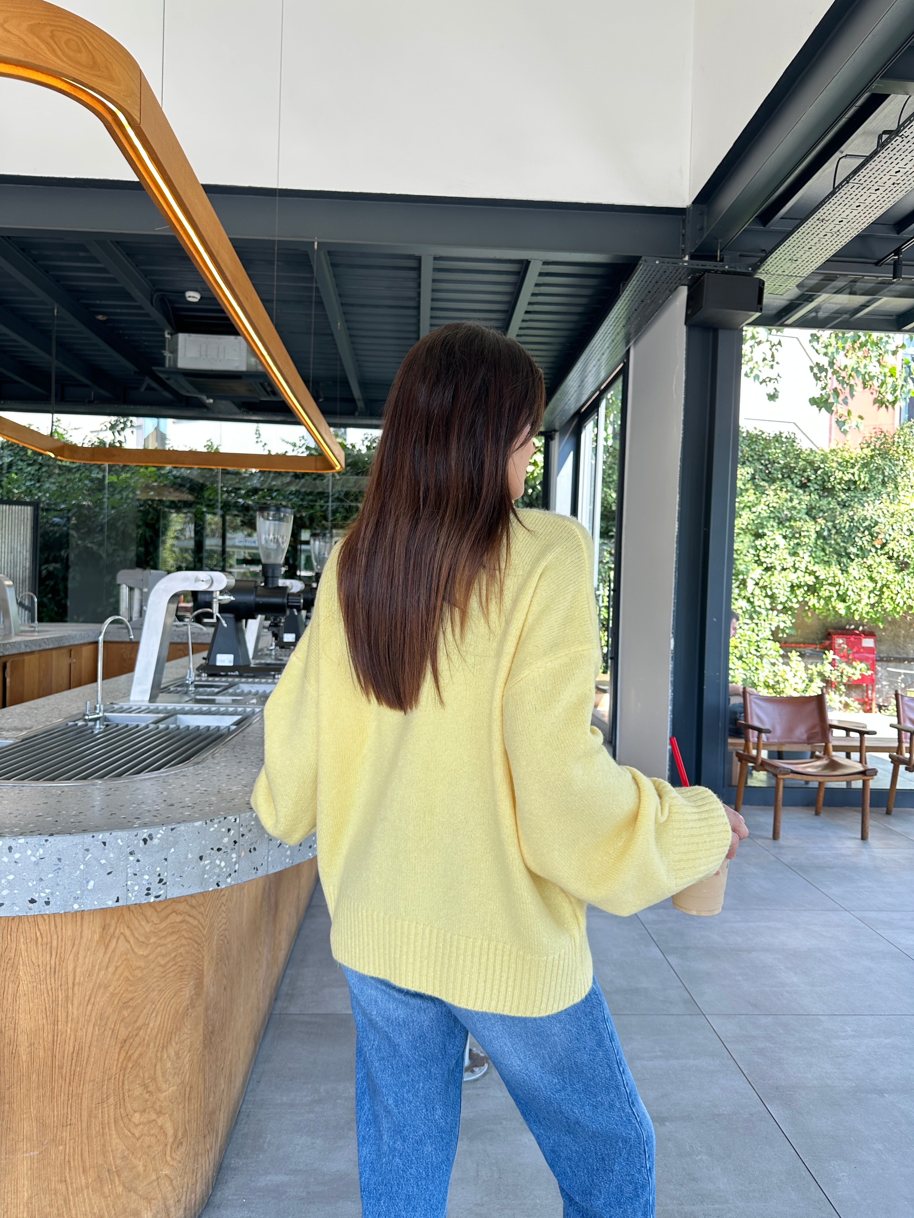 Oversize Salaş Yumuşak Dokulu Şardonlu Triko Kazak 2623 - Sarı