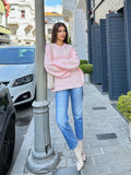 Nakışlı Oversize Yumuşak Dokulu Şardonlu Triko Kazak 2626 - Pembe