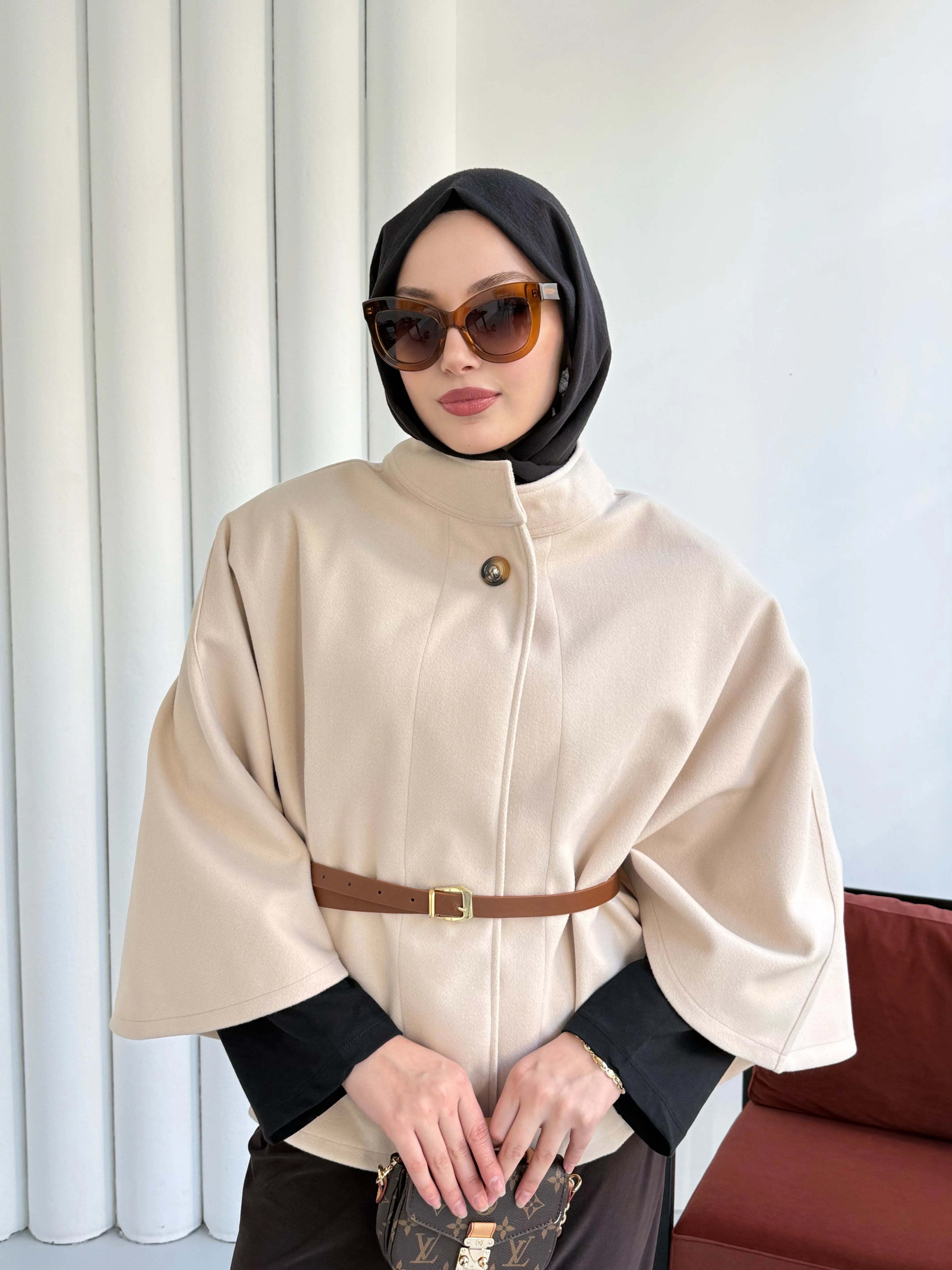 Hatun Atila Kaşe Pelerin Panço Bej - 8720