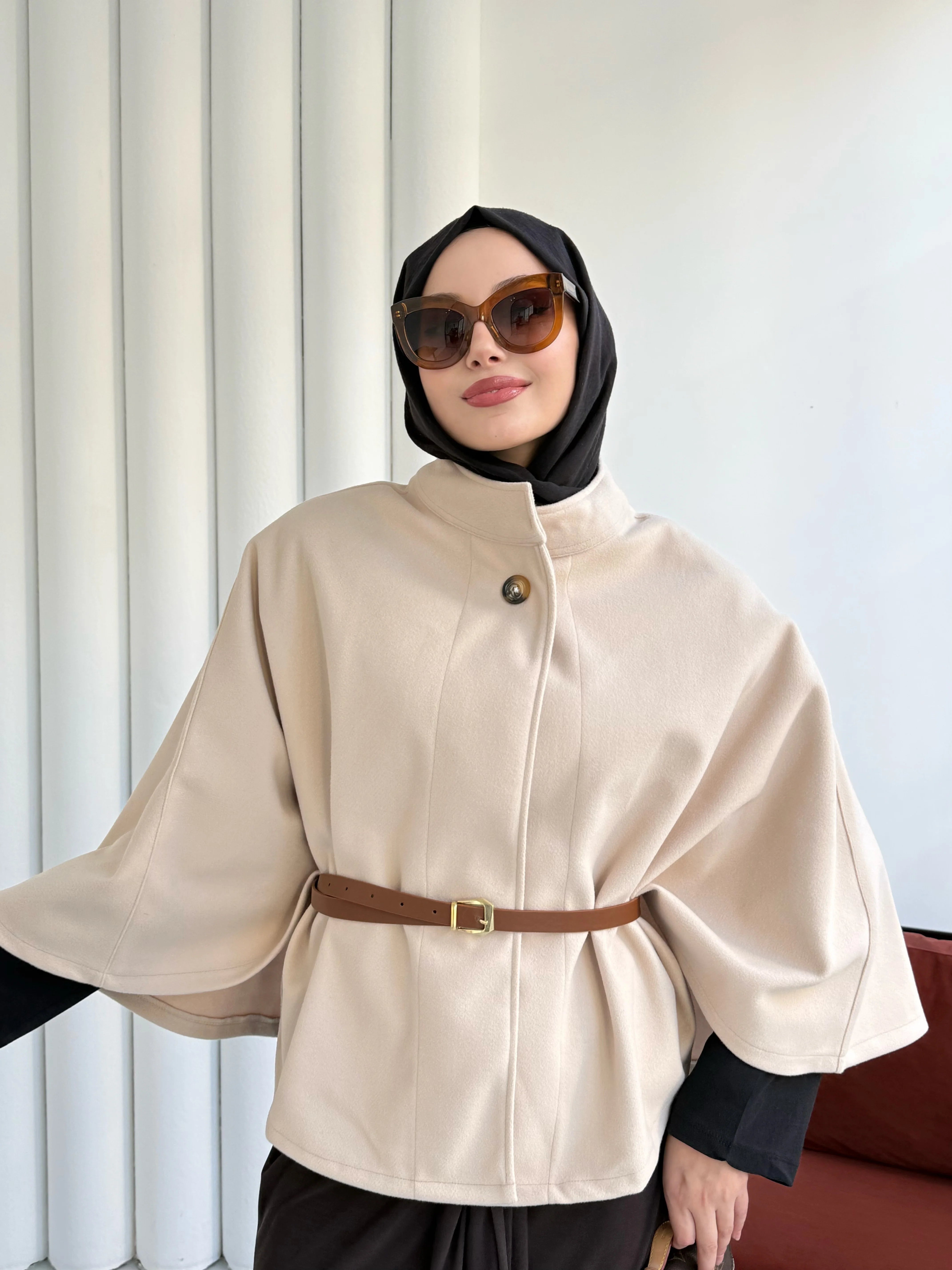 Hatun Atila Kaşe Pelerin Panço Bej - 8720