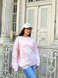 Papatya Desenli Oversize Yumuşak Dokulu Şardonlu Triko Kazak 1150 - Pembe
