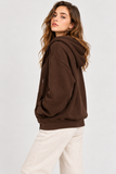 Kadın Fermuarlı Kapüşonlu Cepli Oversize Sweatshirt Hırka 27701 - Kahverengi