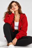 Kadın Fermuarlı Kapüşonlu Cepli Oversize Sweatshirt Hırka 27701 - Kırmızı