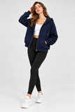 Kadın Fermuarlı Kapüşonlu Cepli Oversize Sweatshirt Hırka 27701 - Lacivert