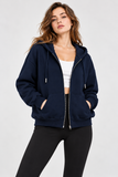 Kadın Fermuarlı Kapüşonlu Cepli Oversize Sweatshirt Hırka 27701 - Lacivert