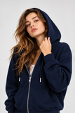 Kadın Fermuarlı Kapüşonlu Cepli Oversize Sweatshirt Hırka 27701 - Lacivert