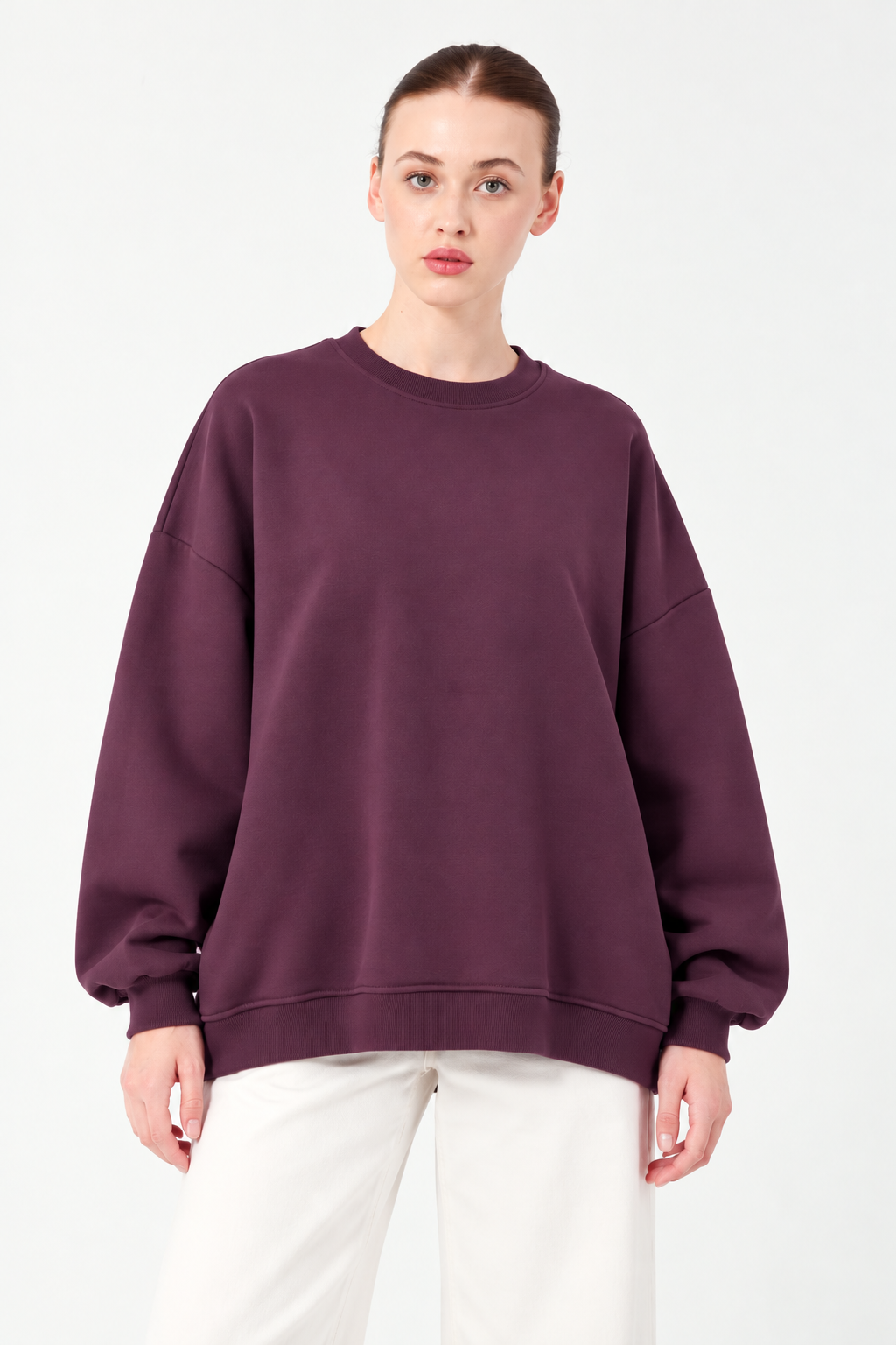 Şardonlu Üç İplik Sweatshirt Mürdüm- 27762