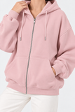 Kadın Fermuarlı Kapüşonlu Cepli Oversize Sweatshirt Hırka 27701- Pudra