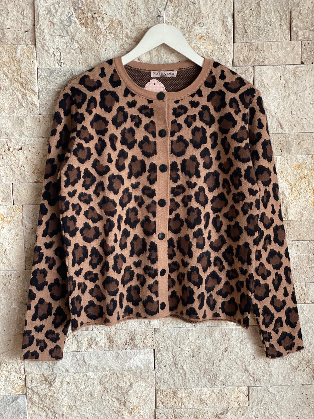 HatunAtila Kadın Triko Leopar Hırka - 25176