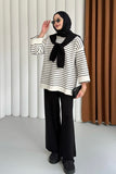 Çizgili Omuz Atkılı Tunik ve Pantolonlu Triko İkili Takım 4011 - Siyah