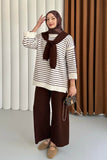 Çizgili Omuz Atkılı Tunik ve Pantolonlu Triko İkili Takım 4011 - Kahverengi