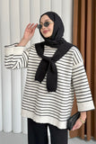 Çizgili Omuz Atkılı Tunik ve Pantolonlu Triko İkili Takım 4011 - Siyah