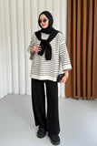 Çizgili Omuz Atkılı Tunik ve Pantolonlu Triko İkili Takım 4011 - Siyah