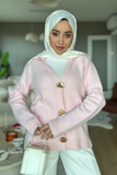 Kadın Gold Düğmeli Yumuşak Dokulu V Yaka Triko Hırka 2631 - Pembe