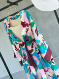 Desenli Belden Bağlamalı Deniz Yıldızı Detaylı Uzun Kimono 0126 - Mürdüm