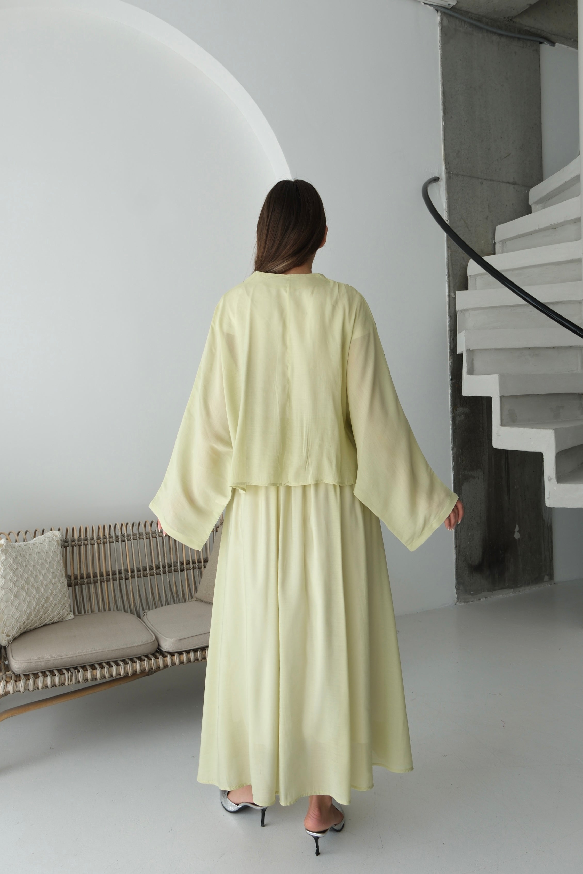 Oversize Taş Detaylı Gömlek ve Dökümlü Astarlı Etek İkili Takım 8830 - Yeşil